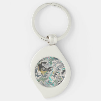 Stenmarmorering med turkos ådring virvel swirl silverfärgad nyckelring