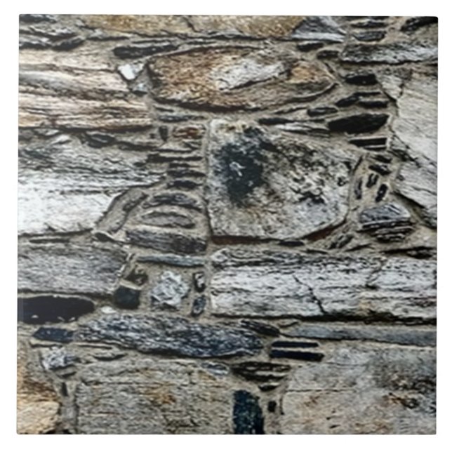 Stenmönstrad stor keramisk platta - Grått, brun Kakelplatta (Framsidan)