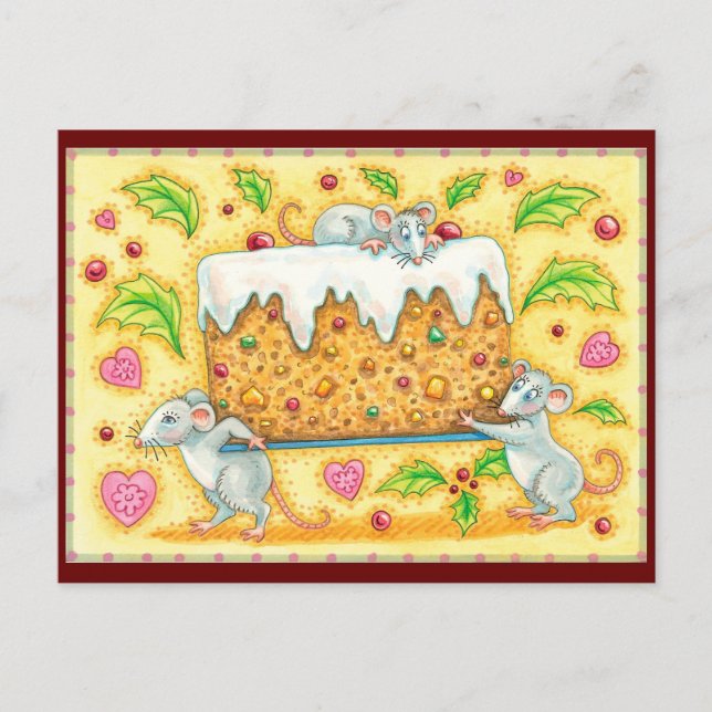 Stenning av fruktkakan Kute jul Helg Vykort (Framsida)