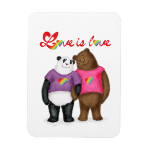 Stenpanda och brunbjörn "kärlek är kärlek"-magnet magnet