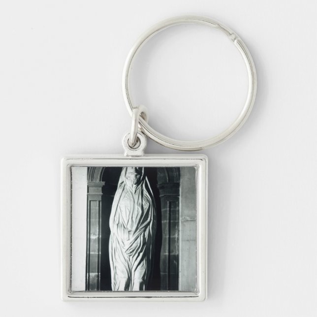 Stenskulptur av John Donne i hans döljer Fyrkantig Silverfärgad Nyckelring (Framsidan)