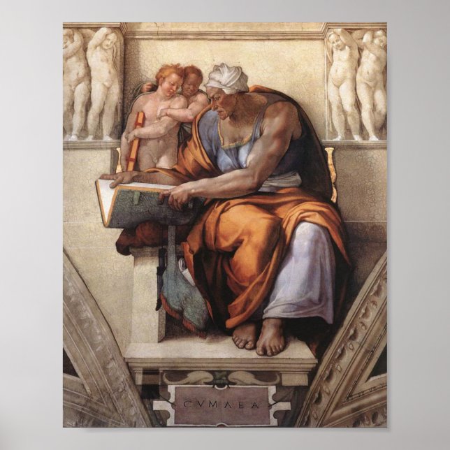 Stenstift för sjökapel: Cumaean Sibyl Michelangelo Poster (Framsidan)