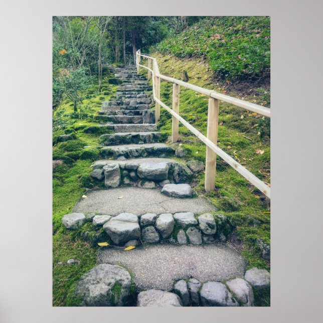 Stenträdgårdsgång in i frodig skog poster (Framsidan)