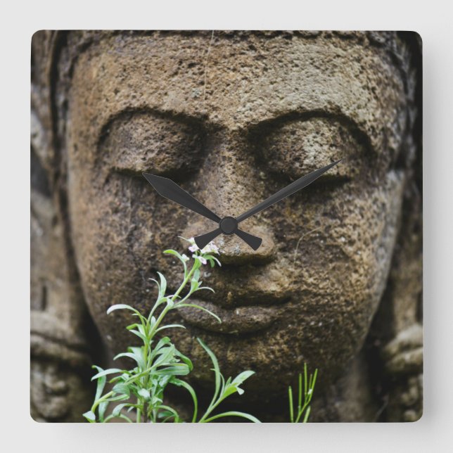 Stenträdgårdsstaty med blomma fyrkantig klocka (Framsida)