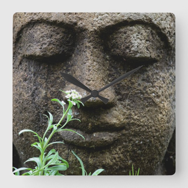 Stenträdgårdsstaty med blomma fyrkantig klocka (Framsida)