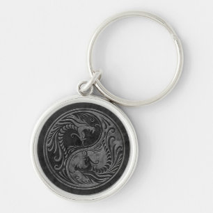 StenYin Yang drakar Rund Silverfärgad Nyckelring
