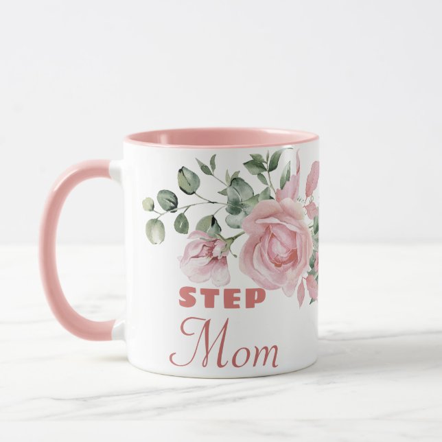 Step Mom Year Established Custom Pink Roses  Mugg (Vänster)
