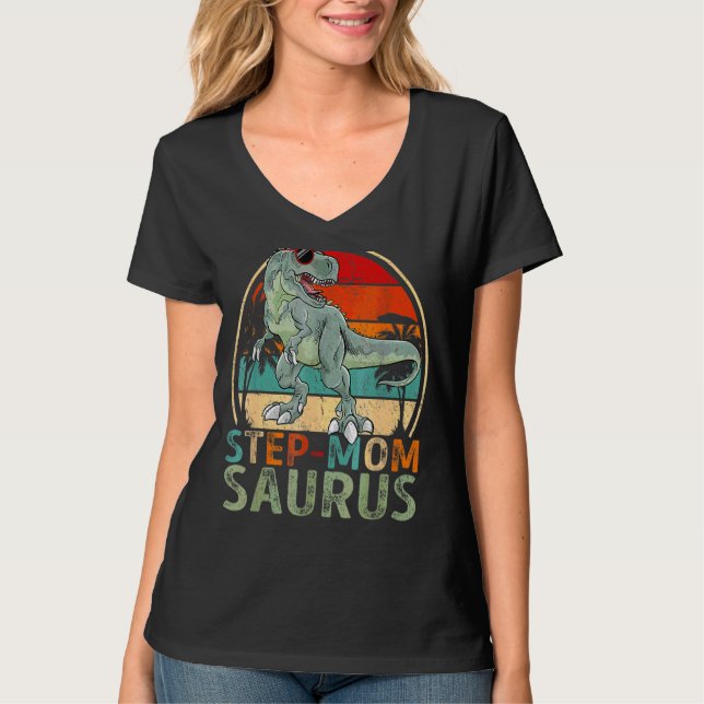 Step Momsaurus Rex Dinosaur Step Mamma Saurus T Shirt (Framsida)