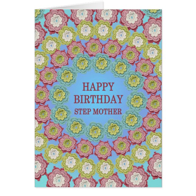 Step Mor Birthday Crochet Flowers Hälsningskort (Framsidan)