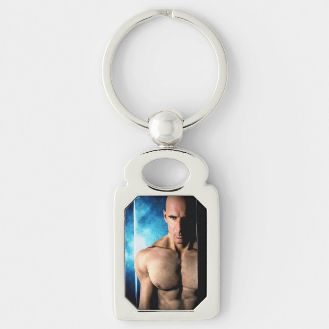 Step Out metal keychain Rektangulärt Silverfärgad Nyckelring (Framsidan)