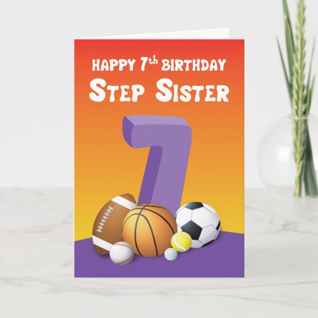 Step Sister 7:e Birthday Sports Bollar Kort (Framsida)