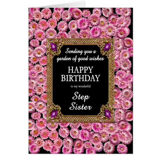 Step Sister Birthday Rosa Daisy Hälsningskort (Framsidan)