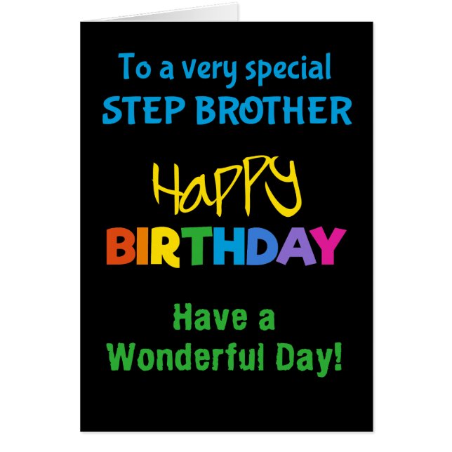 Stepbroder Rainbow Färg på Black Birthday Card Hälsningskort (Framsidan)