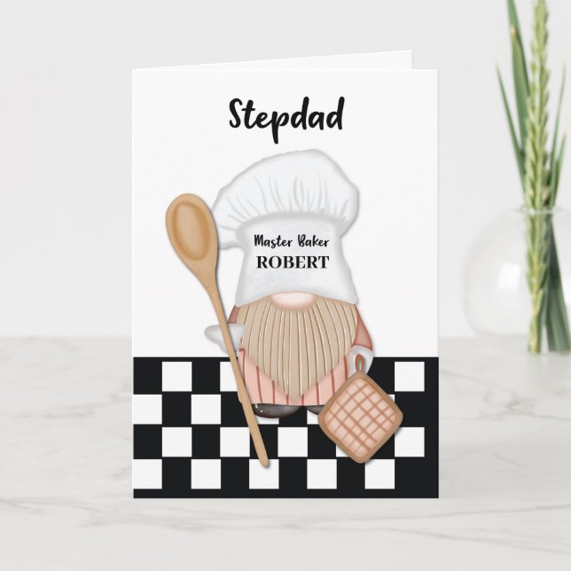 Stepdad Birthday Whimsical Gnome Baker Baking Kort (Framsida)