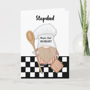 Stepdad Birthday Whimsical Gnome Chef Cooking Kort