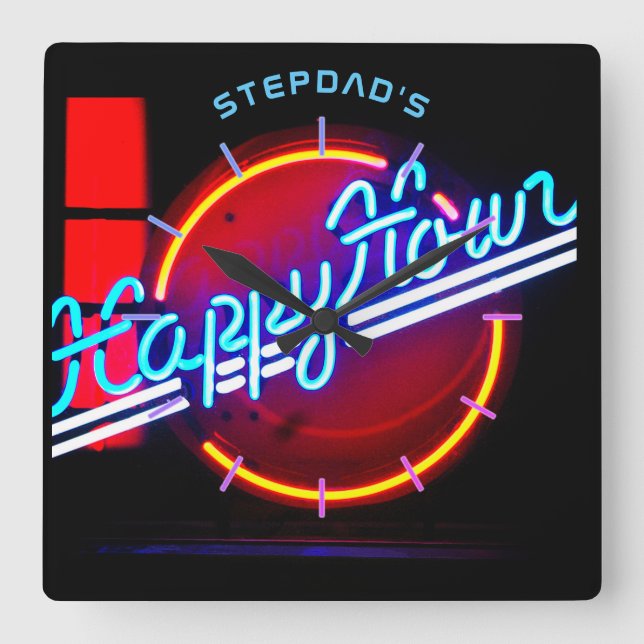 STEPDAD Mancave Pub Den Clock Neon - Anpassade Fyrkantig Klocka (Framsida)