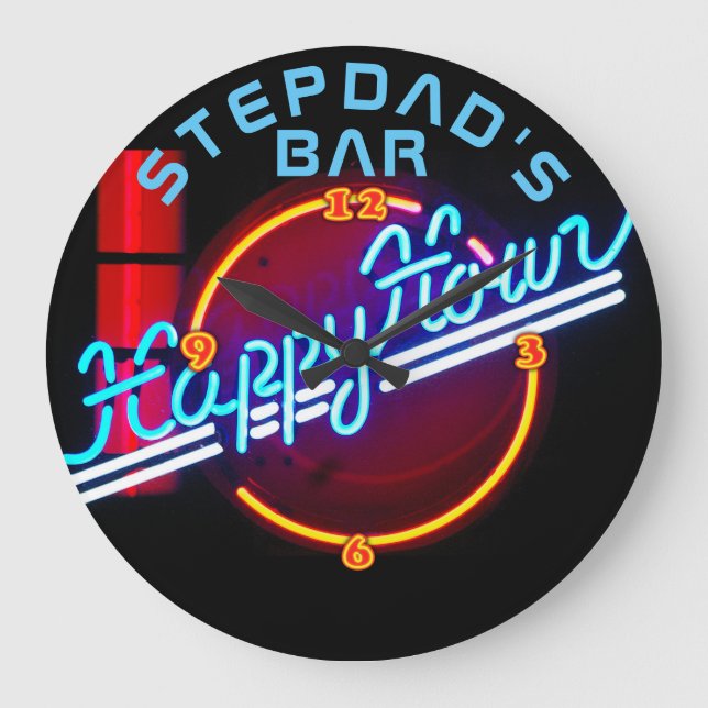 STEPDAD Mancave Pub Den Clock Neon - Anpassade Stor Klocka (Framsida)