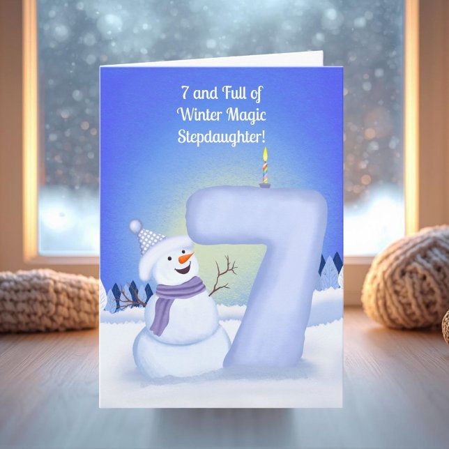 Stepdaughter Happy 7th Birthday Snowman  Kort (Skapare uppladdad)