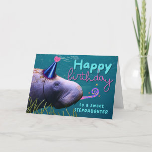 Stepdotter Birthday Cute Manatee vid Party Kort