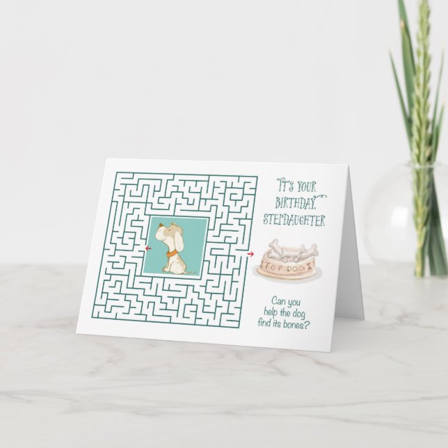 Stepdotter Fantastisk Birthday Puzzle Maze Hund Kort (Framsida)