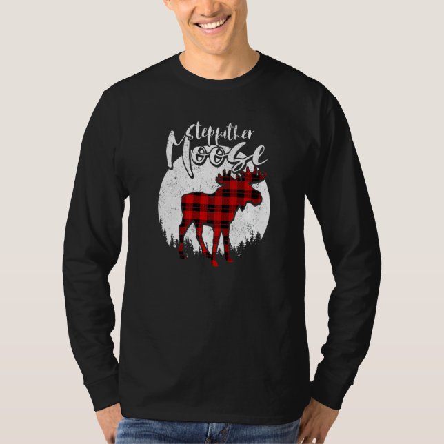 Stepfather Moose Red Plaid Buffalo Matching Family T Shirt (Framsida)