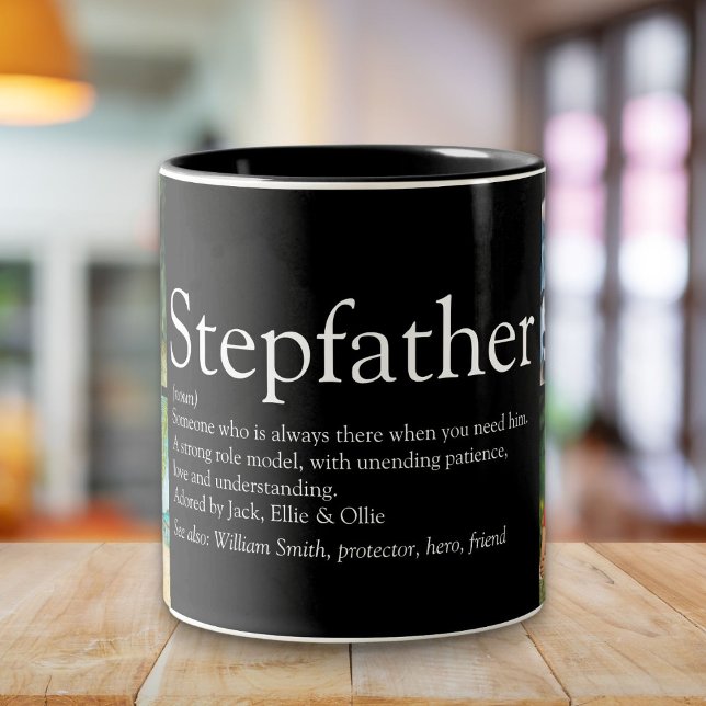 Stepfather, Stepdad Definition 4 Photo Roligt Blac Två-Tonad Mugg (Stepfather, Stepdad Definition 4 Photo Fun Black Two-Tone Coffee Mug)