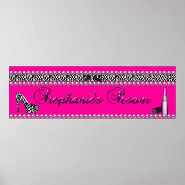 Stephanie Banner Hot Pink Läppstift Zebra Leopard Poster (Framsidan)