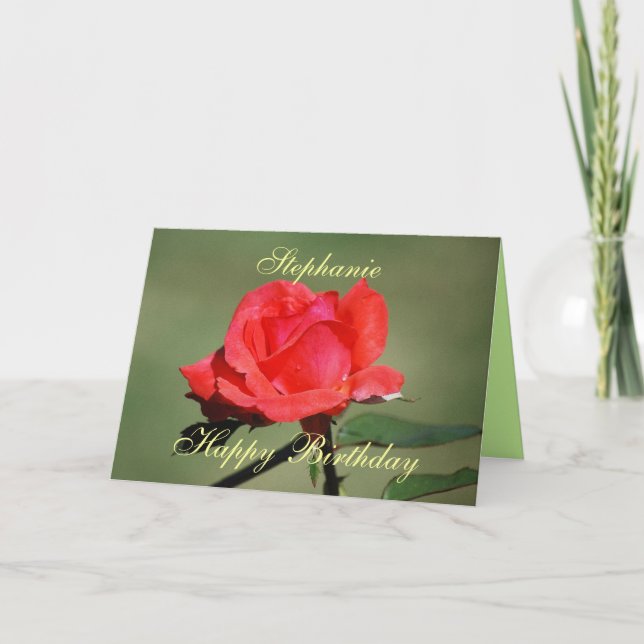 Stephanie Grattis på födelsedagen Scarlet Ro-kort Kort (Framsida)