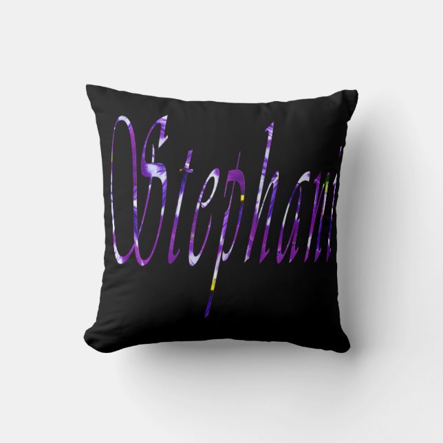 Stephanie, Namn Logotyp, Black Throw Cushion Kudde (Framsida)