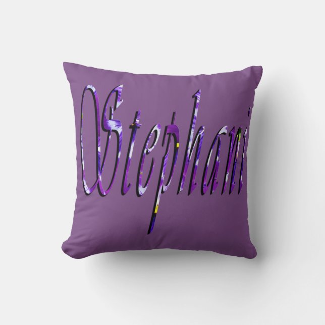 Stephanie, Namn Logotyp, Lila Throw Cushion Kudde (Framsida)