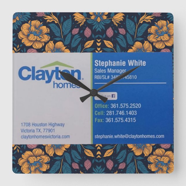 Stephanie White Clayton Homes Fyrkantig Klocka (Framsida)