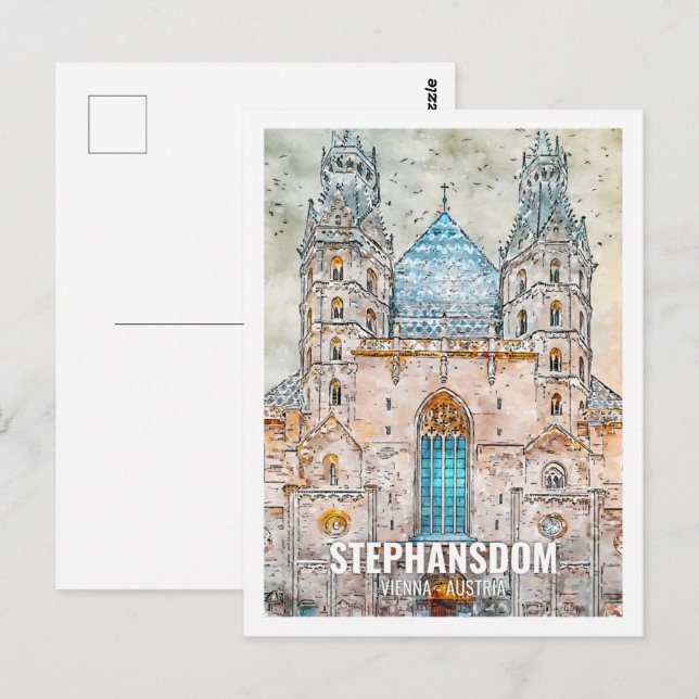 Stephansdom WiAustria Travel Ställe Watercolor Vykort (Fram/baksida)