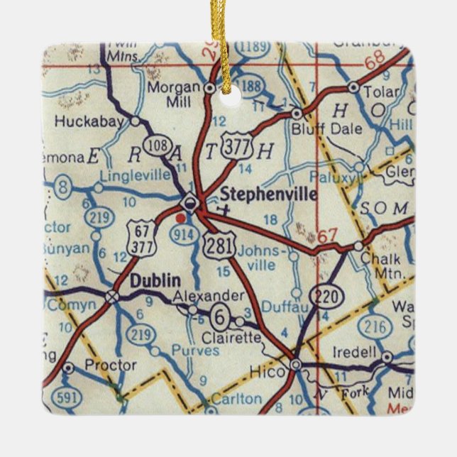 Stephenville TX Vintage Karta Julgransprydnad Keramik (Framsida)