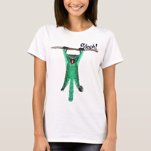 Stephs Grönt Cat Gren hängde ut T-shirt (Framsida)