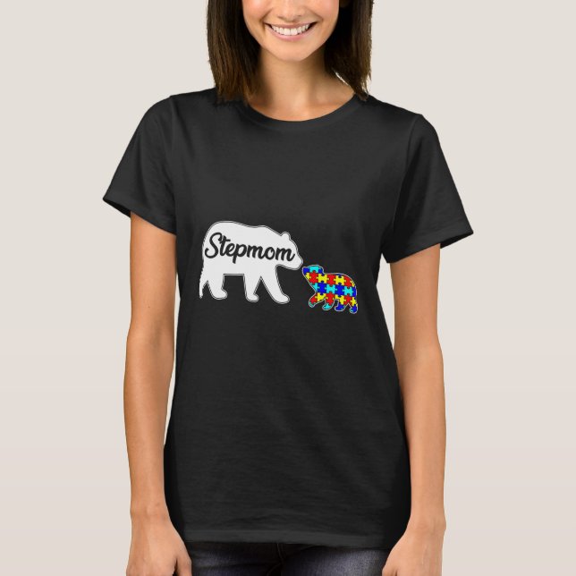 Stepmamma Bear Autism Awareness Kärlek Support Fam T Shirt (Framsida)