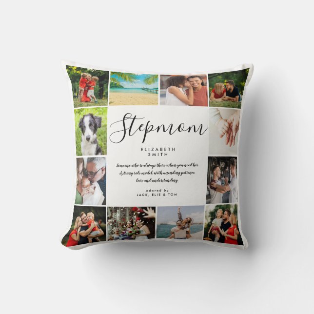 Stepmamma Citat Modernt Skript 12 Fotokollage Kudde (Framsida)