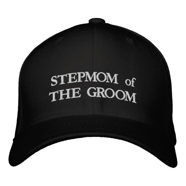 Stepmamma från Groom svartvit elegant bröllop Broderad Keps (Framsida)