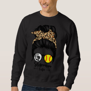 Stepmamma Life Messy Bun Hair Funny Softball Hocke Lång Ärmad Tröja