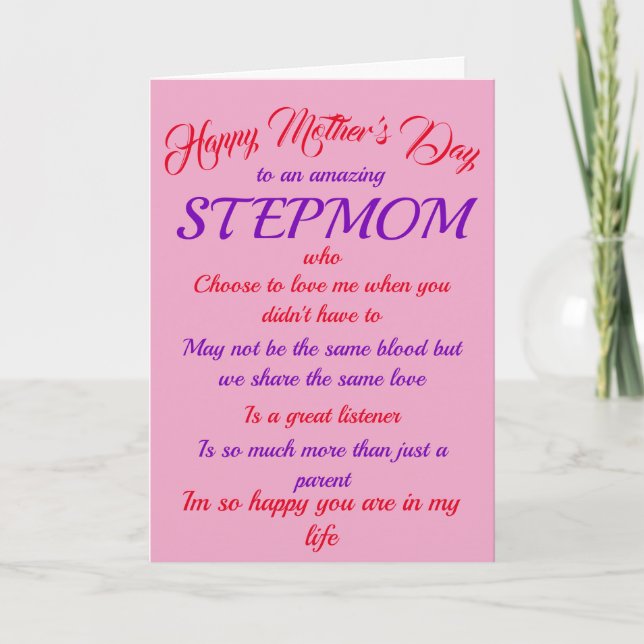 Stepmamma Mors dag Rosa Typografi-kort Kort (Framsida)
