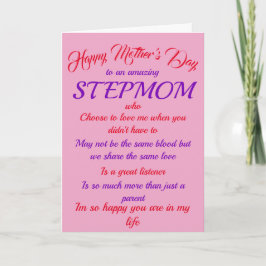 Stepmamma Mors dag Rosa Typografi-kort Kort