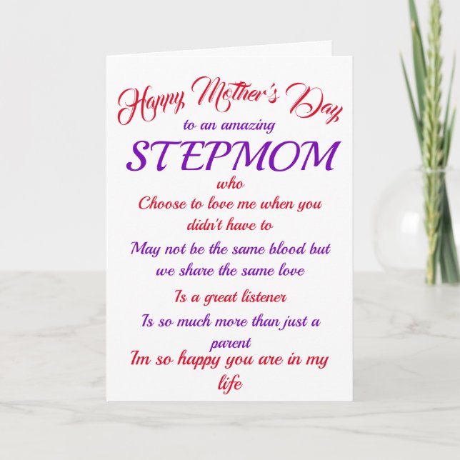 Stepmamma Mors dag White Typography Card Kort (Framsida)