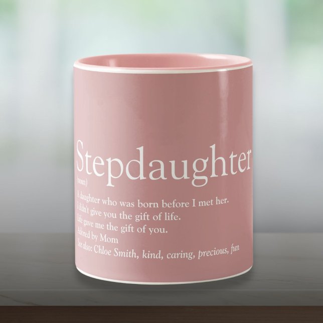Stepmordotteri Definition Rolig Modern Flickig Ros Två-Tonad Mugg (Stepdaughter Definition Fun Modern Girly Pink Two-Tone Coffee Mug)