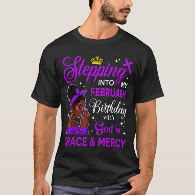 Stepng Into My February Birthday Black Afro Woman  T Shirt (Framsida)
