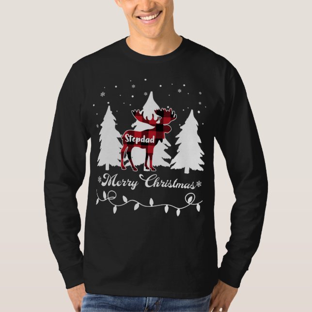 Steppappa Älg Buffalo Röd Karo Jul Matchande T Shirt (Framsida)