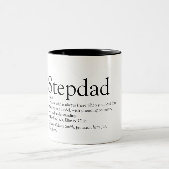 Steppappa Definition Fars Dag Modernt Roligt Två-Tonad Mugg (Center)