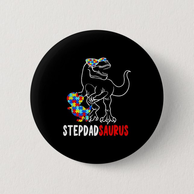 Steppappasaurus T Rex Dinosaur Autism Medvetande S Knapp (Framsida)