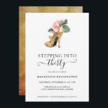 Stepping in to 30 Chic Blommigt Guld Heels Birthda Inbjudningar<br><div class="desc">Modern, Elegant, "Stepping In to 30" Chic Blommigt Guld Heels Födelsedagsfest inbjudan, med vår glamorösa glättade vattenfärga guld på hög hälen omgiven av tropiska blommor från rosa och grönt. Bakgrunden är en lyxig vattenfärgstvätta i guld. Enkel att anpassa med din information för en enkel elegant 30års födelsedag födelsedagsfest inbjudan. Kontakta...</div>