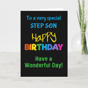Stepson Rainbow Färg på Black Birthday Card Kort