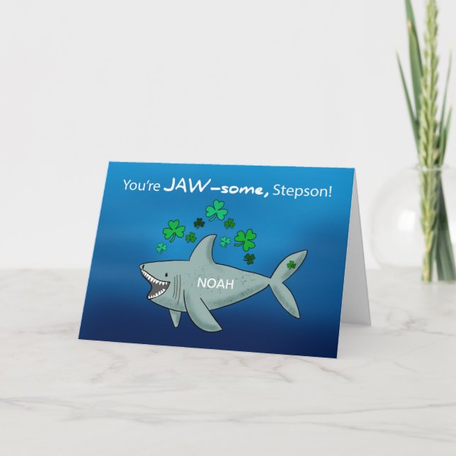 Stepson St patricks day Shark with Shamrocks Kort (Framsida)