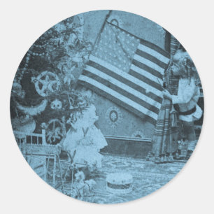 Stereoview - patriotisk jul circa 1901 runt klistermärke